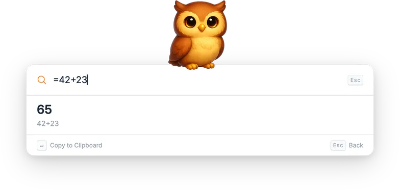 Evaluating '=42+23' showing the result 65