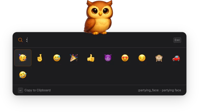 Emoji Picker showing emoji grid after typing the ':' prefix