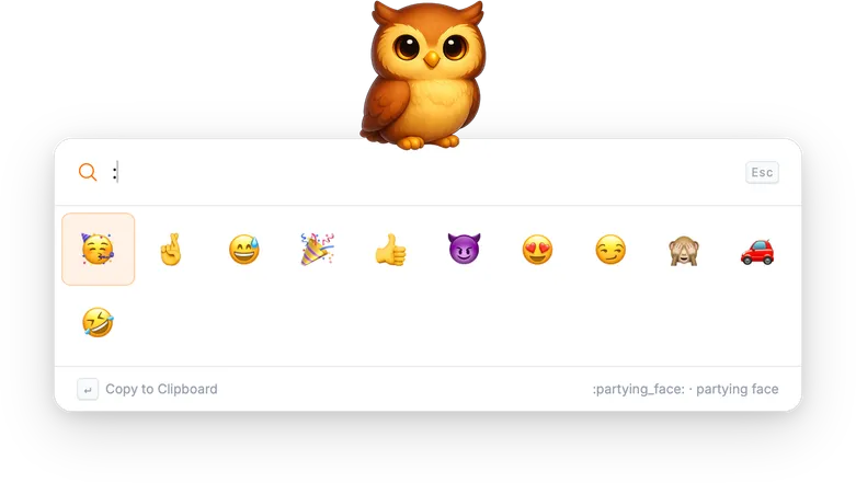 Emoji Picker showing emoji grid after typing the ':' prefix