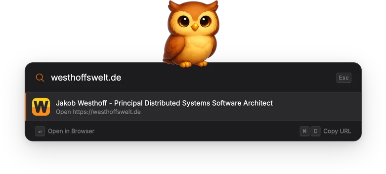 Typing 'westhoffswelt.de' showing the detected URL with page title and favicon