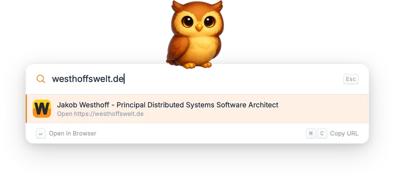 Typing 'westhoffswelt.de' showing the detected URL with page title and favicon