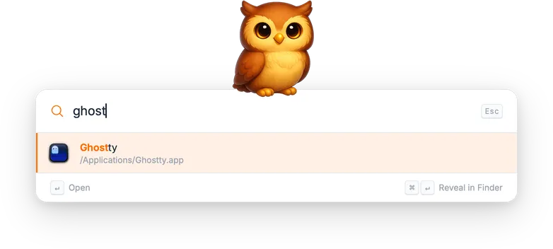 Searching for 'ghost' showing the Ghostty application as a result